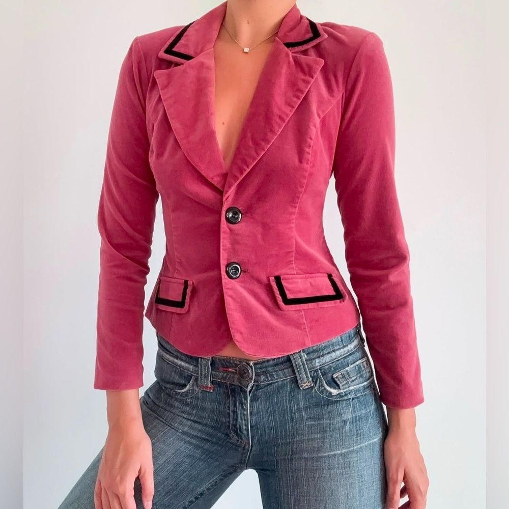 Y2K Vintage Xhilaration Womens Velvet Blazer Size M Velvet Trim Academia Preppy